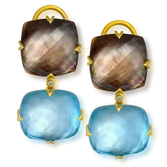 Alex Soldier Gold Denim Drop Earrings with Mother Of Pearl & Diamonds