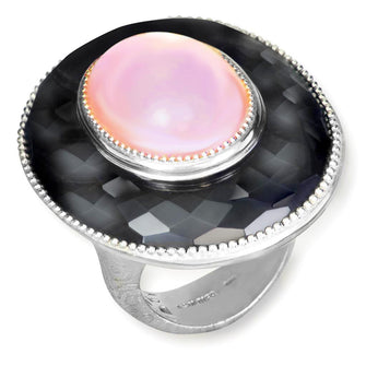 Silver Galactica Ring with Rose Quartz, Mother of Pearl & Hematite