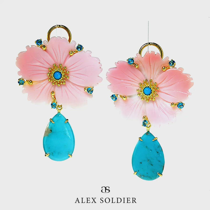 Alex Soldier Gold Blossom Convertible Earrings with Carved Mother Of Pearl
