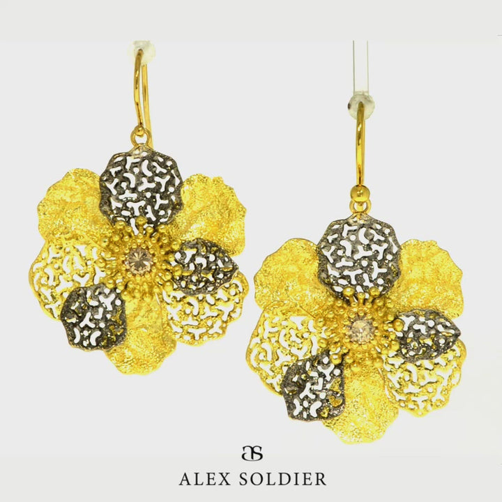 Alex Soldier Gold Coronaria Earrings with Champagne Diamonds