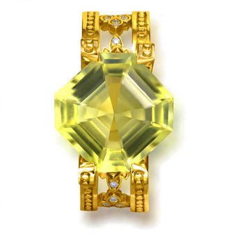 Gold Equilibrium Ring with Lemon Quartz & Diamonds