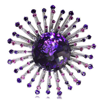 AMETHYST, TOURMALINE, AND DIAMOND ASTRA BROOCH IN WHITE GOLD