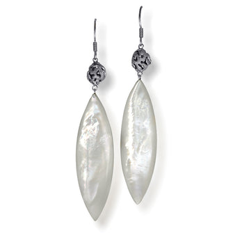 Silver Meteorite Drop Earrings with Mother Of Pearl