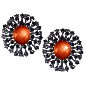RED AGATE QUARTZ DOUBLET WITH BLACK SPINEL ASTRA EARRINGS IN DARK SILVER