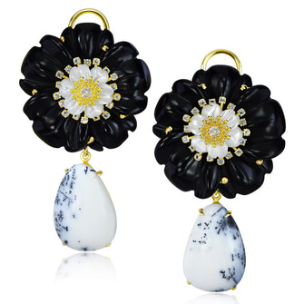 Alex Soldier Blossom Convertible Earrings with Carved Onyx & Agate