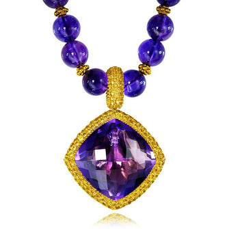 AMETHYST AND YELLOW SAPPHIRE ROYAL NECKLACE PENDANT IN YELLOW GOLD