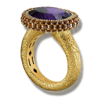 AMETHYST AND MADEIRA CITRINE COCKTAIL RING IN YELLOW GOLD