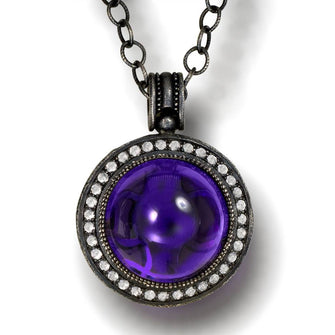 JAPANESE AMETHYST AND WHITE TOPAZ SYMBOLICA PENDANT NECKLACE IN OXIDIZED SILVER