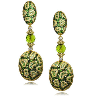 CHROME DIOPSIDE, PERIDOT, AND DIAMOND FINE LACE DROP EARRINGS IN YELLOW GOLD