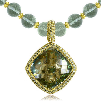 GREEN AMETHYST AND PERIDOT ROYAL NECKLACE PENDANT IN YELLOW GOLD