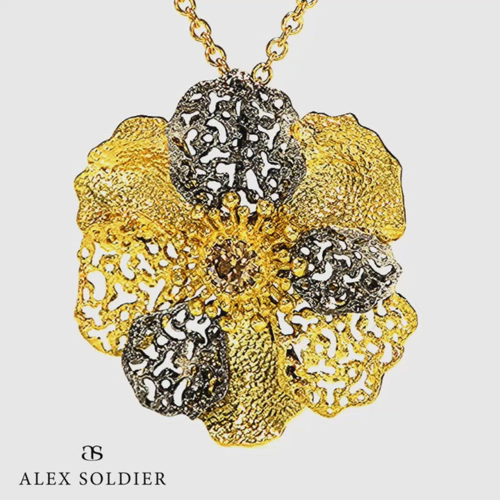 Alex Soldier Gold Baby Coronaria Pendant Necklace with Champagne Diamond