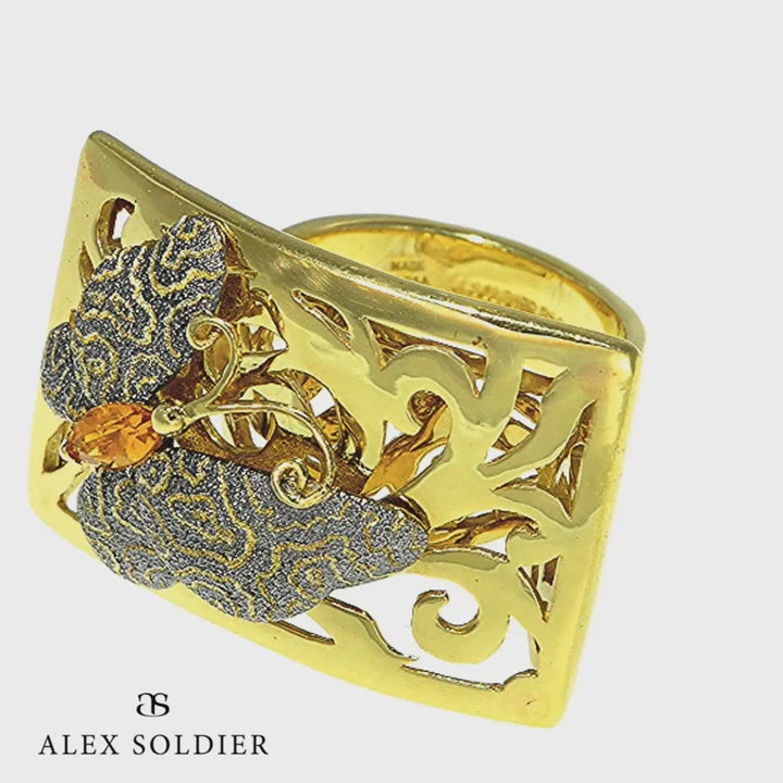 Alex Soldier Gold Butterfly Ring with Citrine