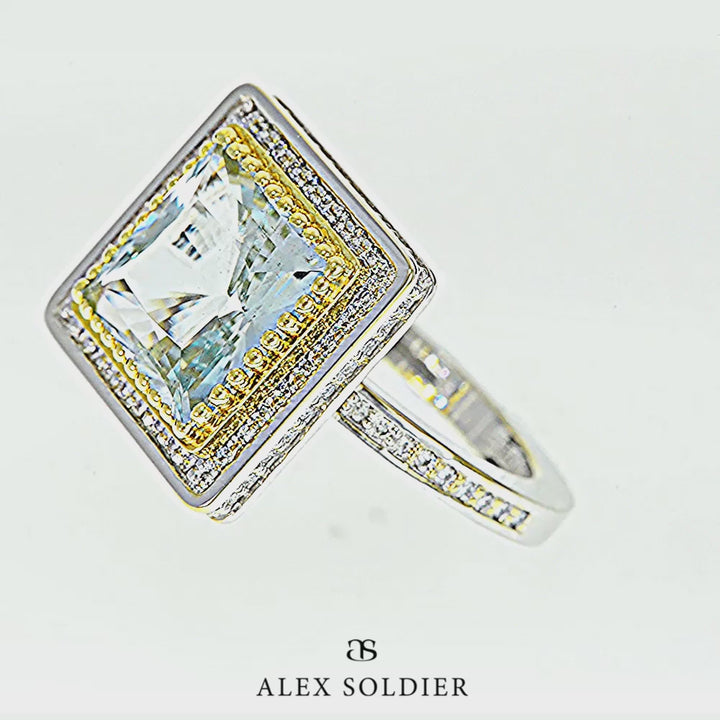 Alex Soldier Eternal Love Aquamarine Diamond Princess Halo Engagement Ring
