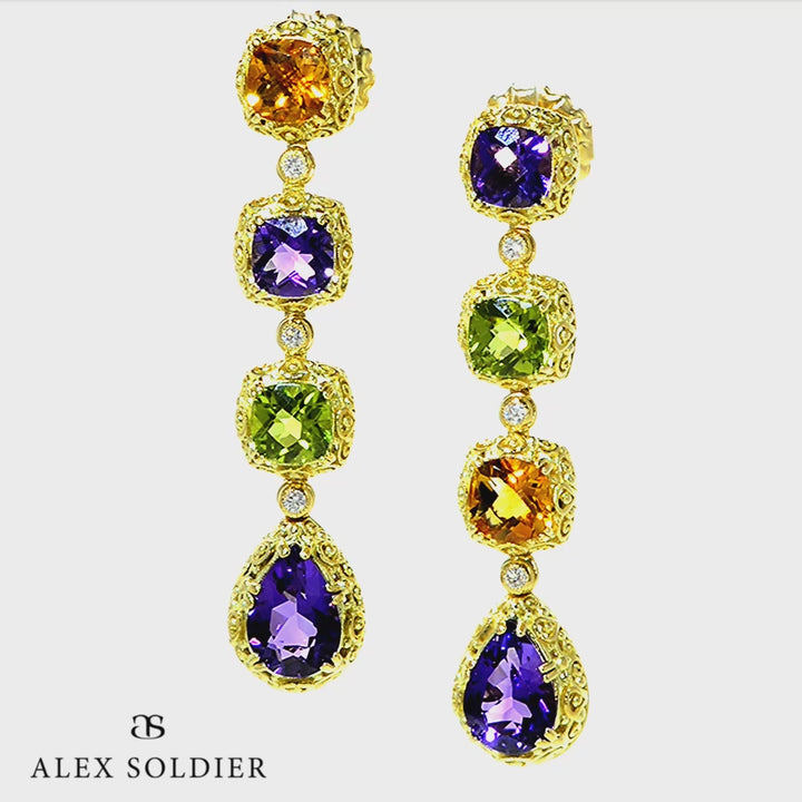 Alex Soldier Gold Byzantine Drop Earrings with Gemstones