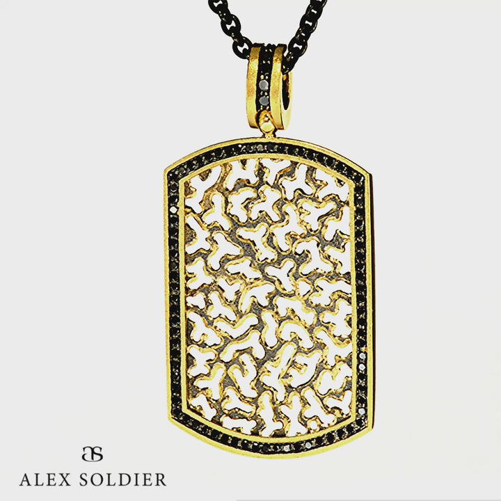 Alex Soldier Gold Diamond Contrast Tag Pendant/Necklace On Cord