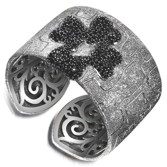 Spinel Sterling Silver Black Rhodium Crossroad Pattern Cuff Bracelet