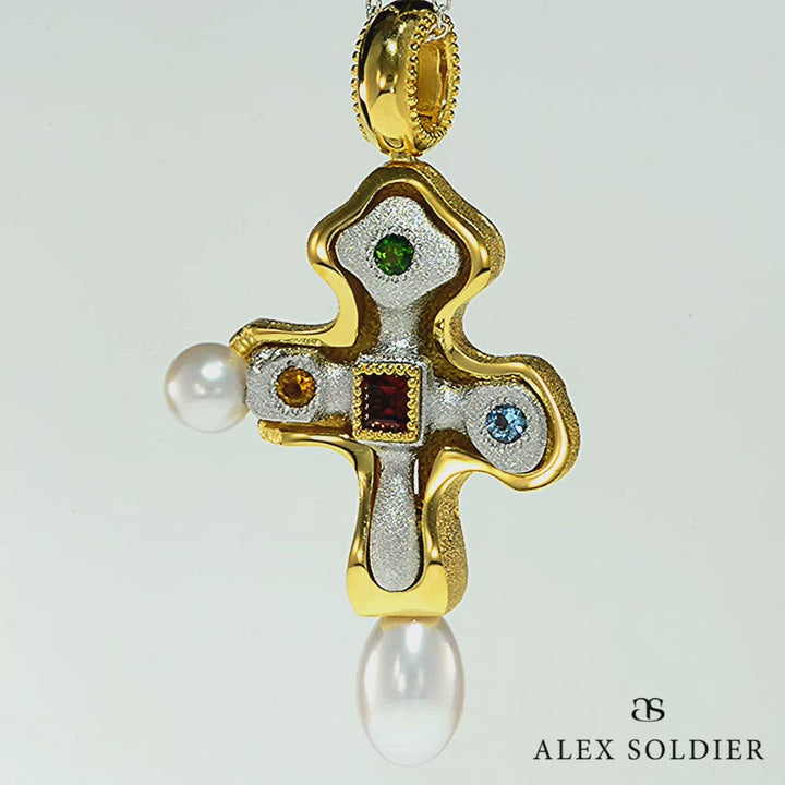  Alex Soldier Byzantine Cross Pendant with Gemstones