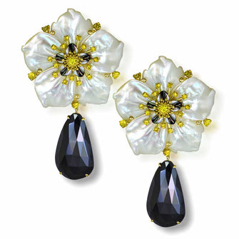 Alex Soldier Gold Blossom Convertible Earrings with Carved Mother Of Pearl & Spinel