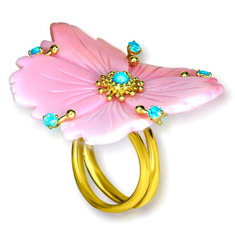 Alex Soldier Gold Blossom Ring with Carved Mother Of Pearl