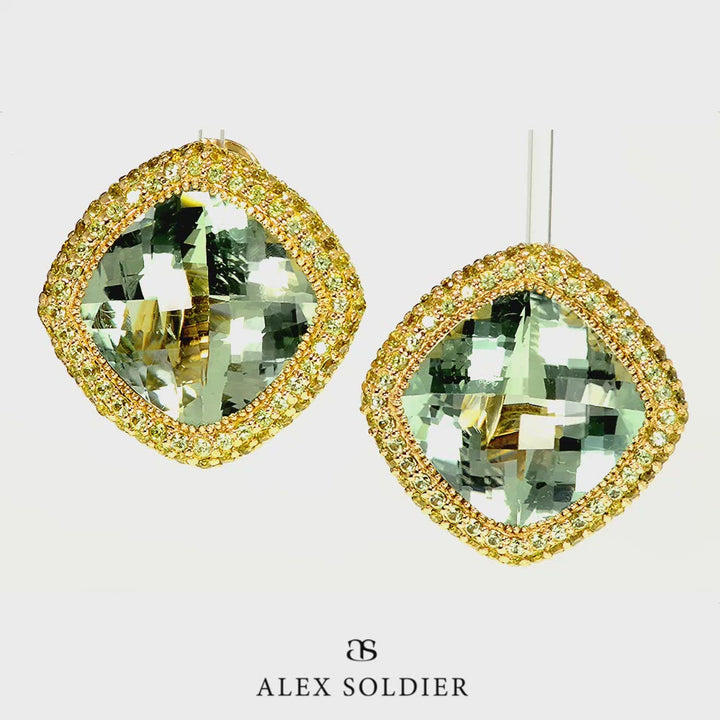 GREEN AMETHYST AND PERIDOT ROYAL EARRINGS IN YELLOW GOLD