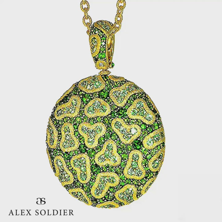 CHROME DIOPSIDE, PERIDOT, AND DIAMOND FINE LACE PENDANT IN YELLOW GOLD