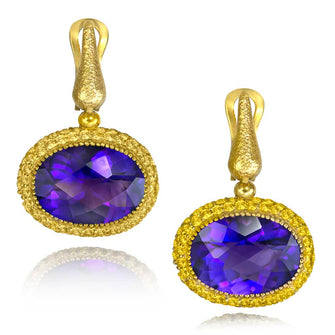 Amethyst And Yellow Sapphires Cocktail Earrings In Yellow Gold