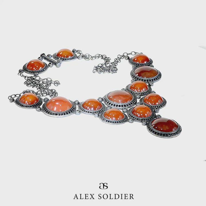 Alex Soldier CARNELIAN AND BLACK SPINEL SYMBOLICA NECKLACE IN OXIDIZED SILVER