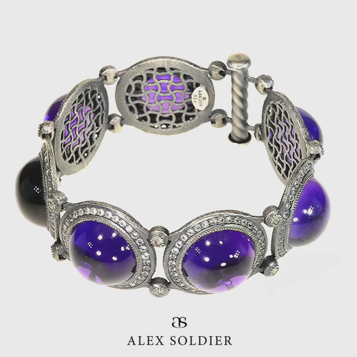 JAPANESE AMETHYST AND WHITE TOPAZ SYMBOLICA BRACELET IN OXIDIZED SILVER