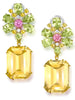 Citrine Lemon Quartz Pink Topaz Diamond Gold Blossom Earrings