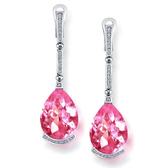 Pink Quartz Diamond White Gold Swan Drop Earrings