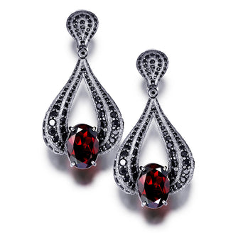 Blackened Gold Twist Earrings With Garnet, Black Diamonds And Spinel
