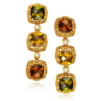 Tourmaline Diamond Gold Byzantine Drop Earrings