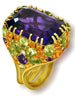 AMETHYST PERIDOT SAPPHIRE GARNET DIAMOND BLOSSOM RING IN YELLOW GOLD