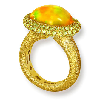 Gold Cocktail Ring with Golden Opal & Peridot