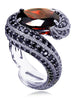 Blackened Gold Twist Ring With Garnet And Black Spinel