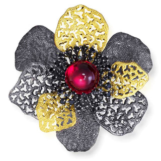 Silver Coronaria Brooch/Pendant with Sapphire & Spinel