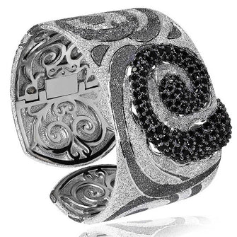 SPINEL SWIRL PATTERN CUFF BRACELET IN STERLING SILVER AND PLATINUM
