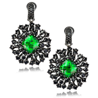 Swarovski Green Crystal And Black Spinel Astra Earrings In Dark Silver