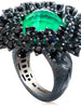 GREEN AGATE QUARTZ DOUBLET WITH BLACK SPINEL ASTRA RING IN DARK SILVER