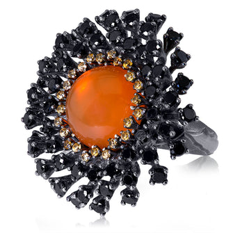 FIRE OPAL, GARNET AND BLACK SPINEL ASTRA RING IN DARK SILVER
