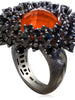 RED AGATE QUARTZ DOUBLET WITH BLACK SPINEL ASTRA RING IN DARK SILVER