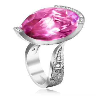 Pink Quartz Diamond White Gold Swan Ring