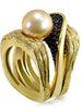 Yellow Pearl Black Diamonds Gold Triple Earrings