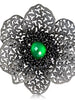 GREEN AGATE, WHITE QUARTZ DOUBLET WITH BLACK SPINEL CORONARIA BROOCH PENDANT IN BLACKENED SILVER