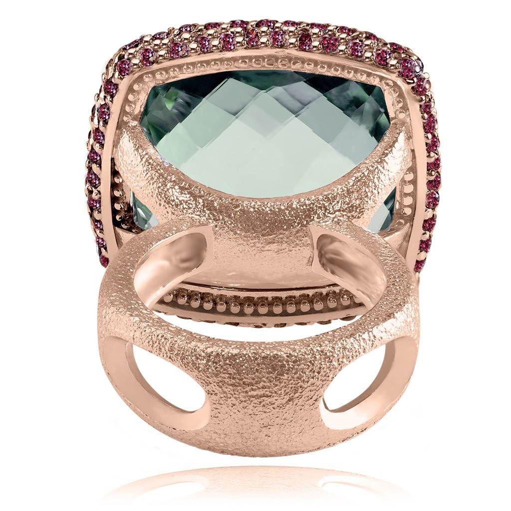 Rose Gold Royal Ring with Green Amethyst & Garn...