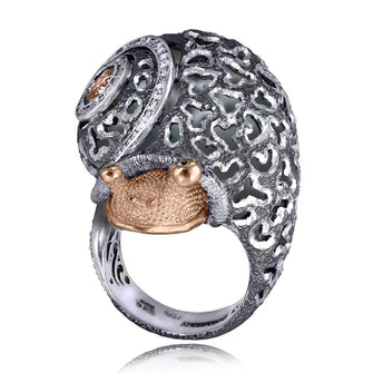 CODI THE SNAIL WITH DIAMONDS IN GOLD AND BLACKENED SILVER