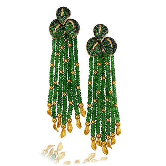 GOLD LEAF DROP EARRINGS WITH CHROME DIOPSIDE AND TSAVORITES