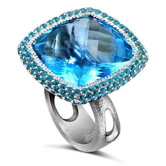 BLUE AND PARAIBA TOPAZ ROYAL RING IN WHITE GOLD