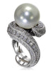 WHITE GOLD TWIST RING WITH FRESHWATER PEARL AND WHITE DIAMONDS