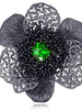 SWAROVSKI GREEN CRYSTAL AND BLACK SPINEL CORONARIA BROOCH PENDANT IN DARK SILVER